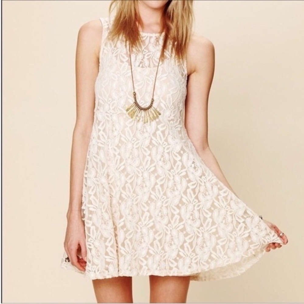 Free People Miles of Lace Ivory Tank Swing Dress L - Picture 8 of 12